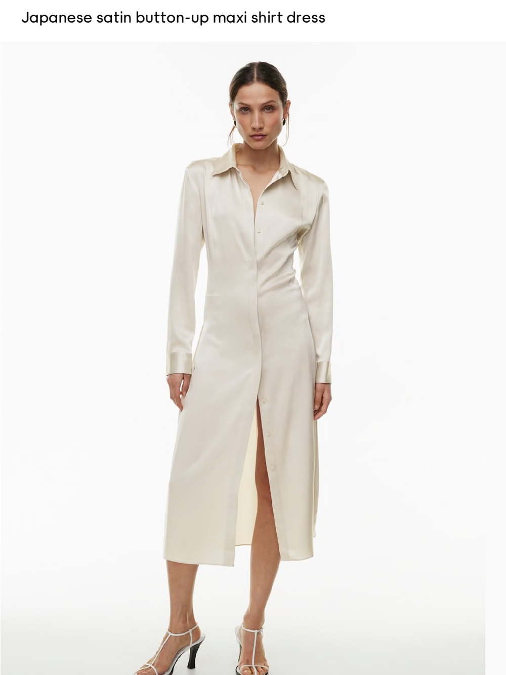 Satin Button-Up Maxi Shirt Dress - Cream